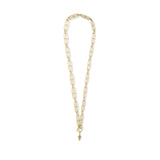 Geometric paperclip chain in solid 14k gold, top view on white background, with removeable peridot drop pendant